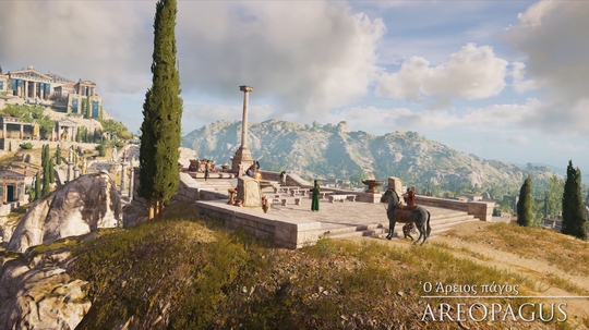 The Areopagus was known as Ares' Rock - the mythological site where the god of war Ares was tried for the murder of Posiedon's son Halirrhothios (he had it coming). In Assassin's Creed Odyssey, this site is used as a tribunal court, where the fates of the criminals of Athens are decided.